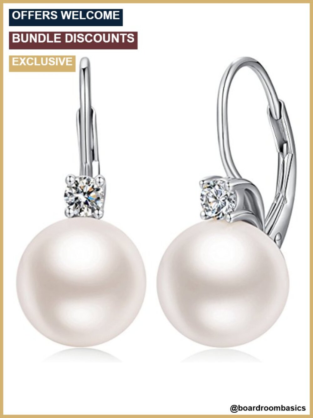 925 Sterling Silver Pearl Leverback Dangle Earrings CZ Women Jewelry